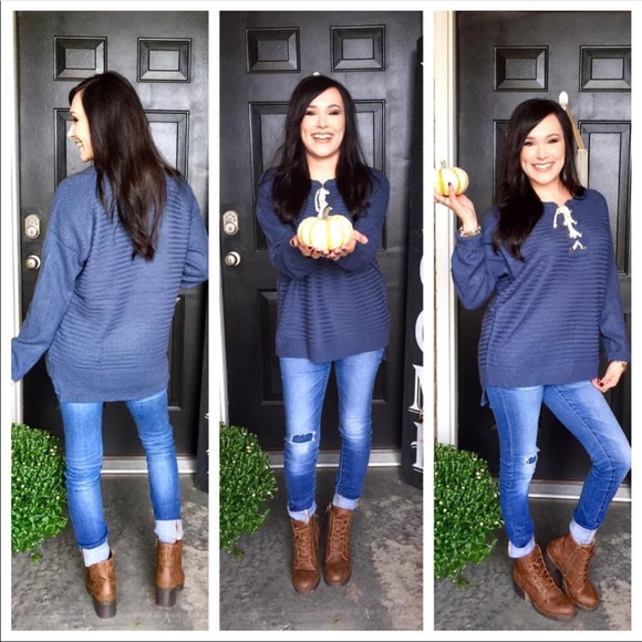 Petal Roz boutique blue relaxed sweater S - Picture 3 of 8